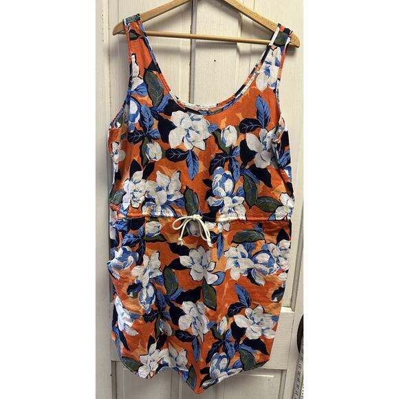 NWT Gap Linen Blend Hawaiian Print Sundress Orange Navy Size XL - Picture 1 of 6